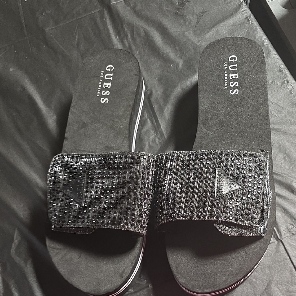 GUESS Black Rhinestone Embellished Sandals